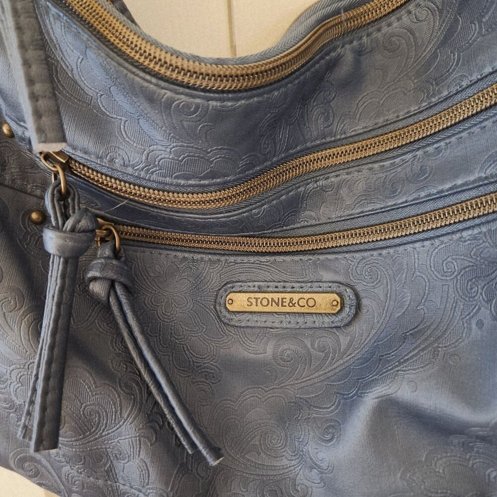 Stone & Co Embossed Smokey Denim Shoulder Bag With Adjustable Strap - Picture 3 of 14